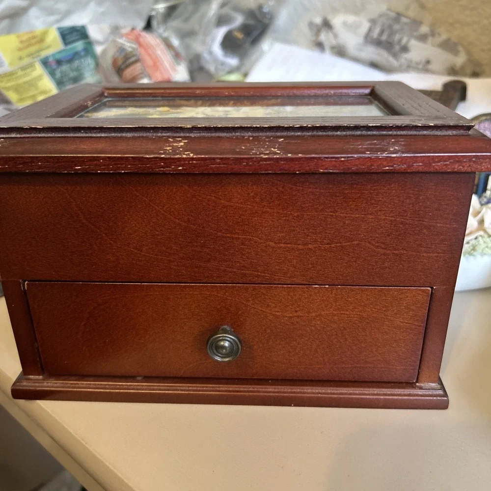 Croft & Barrow Wooden Square Jewelry Box with Pressed Flowers in Glass 8